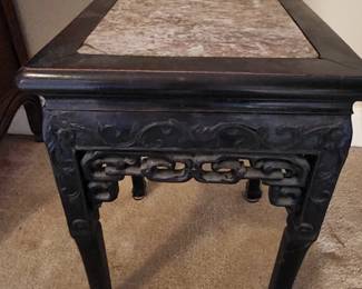 Chinese Carved Table with Rose Marble (Marble Cracked)