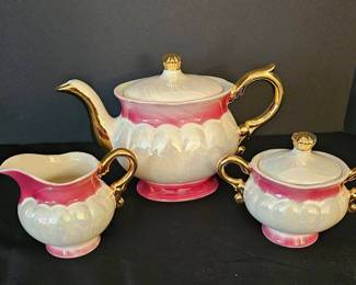 22 KT Gold Pearlized Rose Colored Tea Set