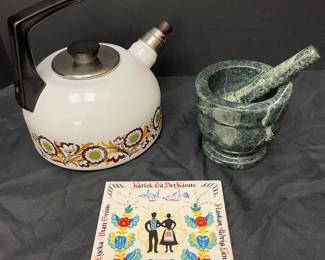 Vintage Kettle, Mortar Pestle  Wedding Tile