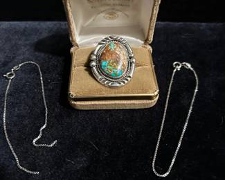 Beautiful Turquoise Ring with Sterling Scrap Bracelets 