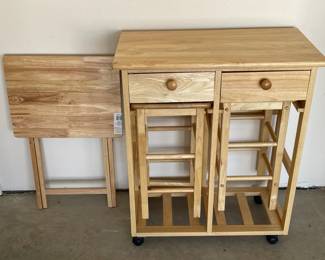 Wooden Folding Table with Stools Folding Serving Table 