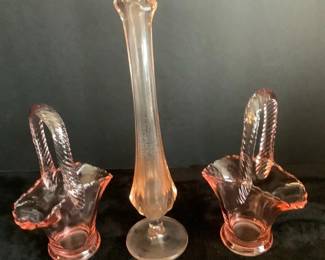 Vintage Pink Depression Glass Baskets Pink Depression Vase