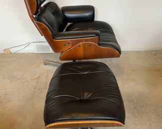 Black Leather Eames Style Chair and Otterman
