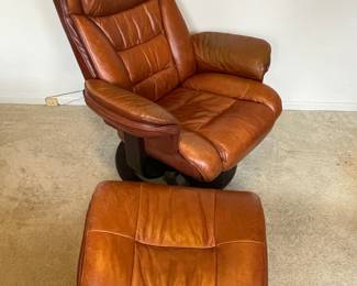 Lane Furniture Brown Leather Chair & Otterman