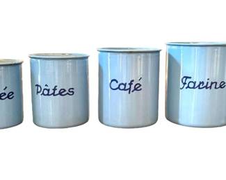 Vintage French Enamelware Kitchen Canister Set Sphinx Filakovo Tchecoslovaquie Czech Czechoslovakia