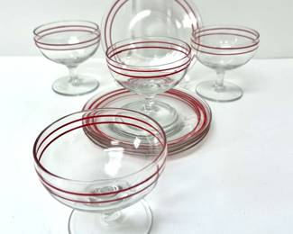 1930s Red Striped Glass Cocktail Set