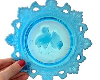 Vintage Blue Opalescent Glass Chicks Dish