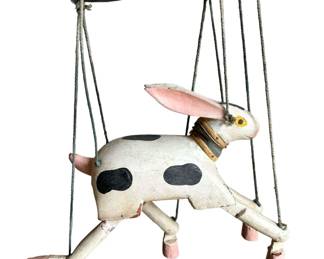 Antique Hand Carved Folk Art Marionette Bunny Decor