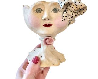 Cindy Teyro Frenchie Numbered Face Pottery Planter Goblet