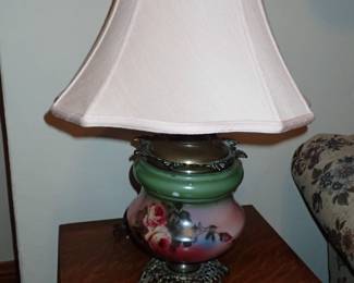 HAND PAINTED KERO LAMP CONVERTED TO ELECTRIC