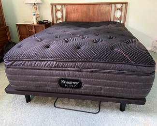 Full size Beautyrest Black mattress, Ease adjustable queen bedframe and MCM queen headboard......