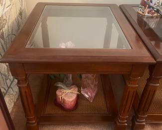(2) matching wood/glass end tables