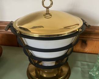 Vintage serving dish with warming cradle