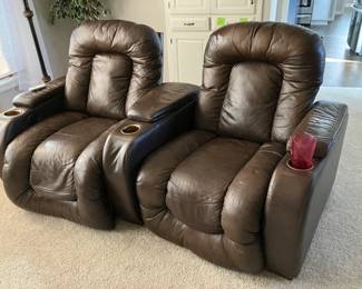 Leather reclining chairs w center console