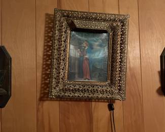 Vintage Lighted Halogen “Jesus Knocking” Picture with Filigree Frame