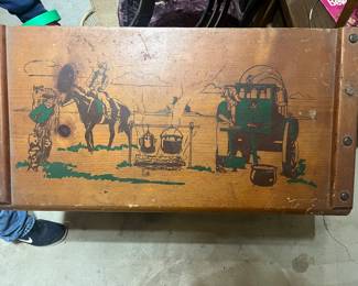 Vintage Strand / Hazel Novelty Cabinet Co Wood Toy box- Cowboy theme