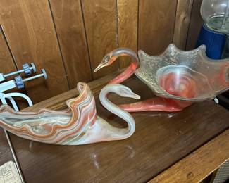 Beautiful Vintage Murano (?) Hand Blown Art-Glass Swans