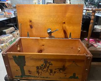 Vintage Strand / Hazel Novelty Cabinet Co Wood Toy box- Cowboy theme