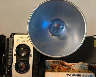 Vintage Argus Seventy-Five Camera with Flash Light and vintage Sylvania Flash Cubes