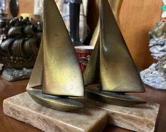 Vintage MCM Brass Sailboat Bookends