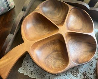 MCM Divided Wooden Clover shape Tray- Made in the Philippines