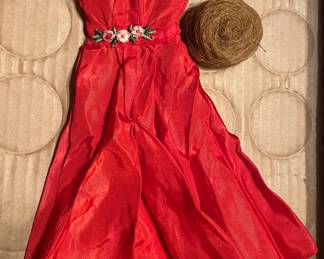 Vintage Barbie Junior Prom Red Ball Gown & vintage Barbie Bubblecut wig