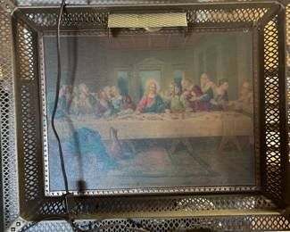 Vintage Lighted Last Supper with filigree frame