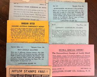 1951 How to Collect Stamps booklet and 8 packets of stamps. Hitler, Austrian Emergency Money, Hindenburg, Lundy Island and others 