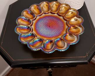 Carnival glass egg plate