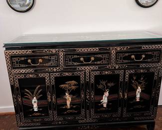 Chinese Black Laquer Credenza 