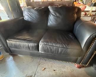 Black Leather Love Seat—Like New