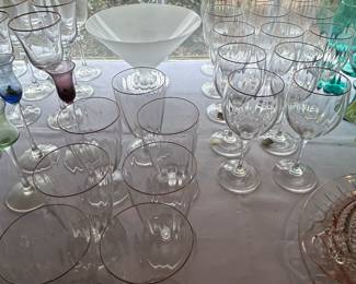 Mikasa “Stephanie” gold rim stemware. 13 wines, 11 iced teas 