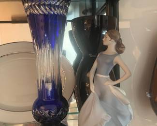 Bohemian style art glass and Lladro statues