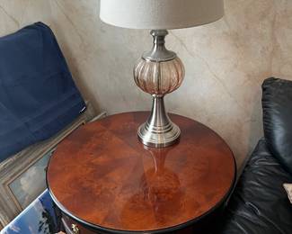 Wood table and lamp