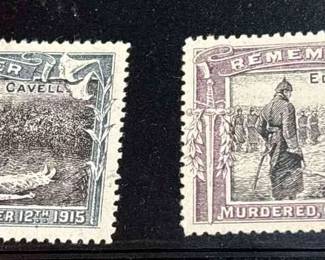 1915 Propaganda Stamps- "Remember Edith Cavell, murdered October 12th, 1915"