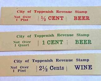 Unusual Beer Wine Revenue Stamps City Of Toppenish