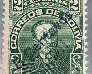Bolivia 71 2 Centavos With Blue 5 Centavos Overprint
