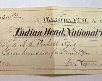 1875 Bank Note Indian Head National Bank W 2c Revenue Stamp