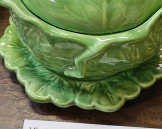VINTAGE CERAMIC HOLLAND MOLD GREEN CABBAGE BOWL AND PLATE