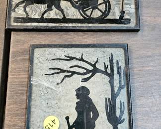 SILHOUETTES ON SMALL GLASS METAL FRAMES
