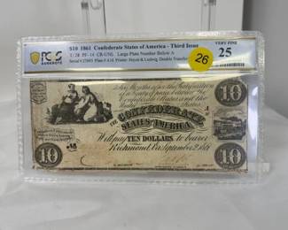TEN DOLLAR 1861 CONFEDERATE STATES OF AMERICA BILL