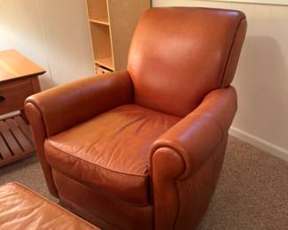 Leather lounge chair & ottoman   $400                                           34"h x 33"w x 39"d  ottoman: 16"h x 21.5"x 17"