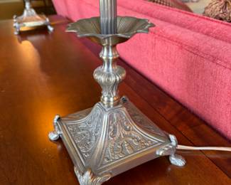 Pr.  Frederick Cooper silver metal table lamps       30"h 