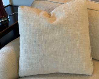 Custom two cushion sofa in Italian linen  $1500                                               29"h x 70" long x 39"d   seat height 20"