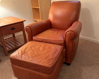 Leather lounge chair & ottoman   $400                                          34"h x 33"w x 39"d  ottoman: 16"h x 21.5"x 17"