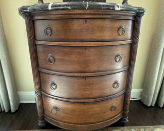 Marble-top bow-front chest    36.5"h x 38"w x 20"d
