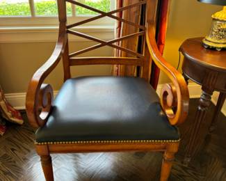 Regency-style leather armchair                                                          38"h x 32"w x 24.5"d