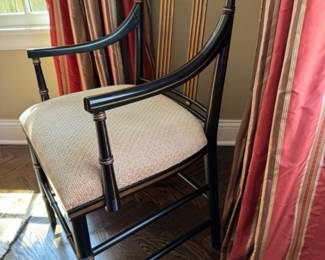 Black & gilt faux bamboo armchair                                        34"h x 22"w x 20"d   seat height 20"