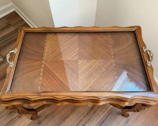 Vintage inlaid glass tray table                                                    18"h x 23.5"w x 15"d