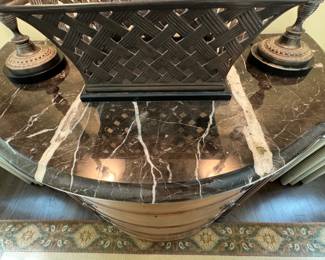 Marble-top bow-front chest     36.5"h x 38"w x 20"d